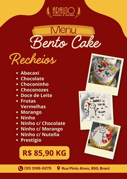 Cardápio de Bento Cake da Araújo