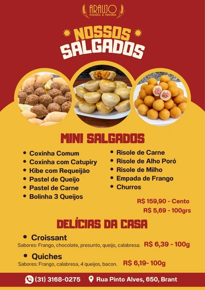 Cardápio de salgados da Araújo